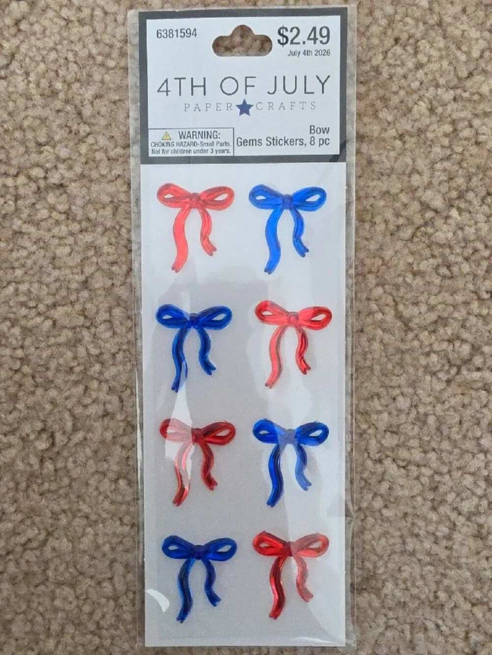 Hobby Lobby Kids 4th of July Red Blue Gold Bow Stickers & Star Earrings Set